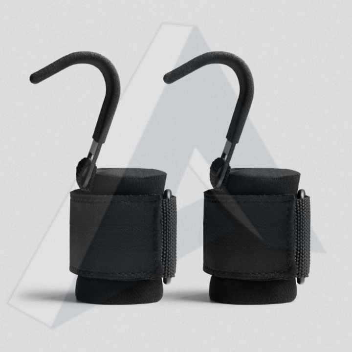 ISG sports Lifting Hooks Schwarz – Premium Hebehaken aus Stahl mit gepolsterten Handgelenkriemen – Griffhilfe für Kreuzheben, Rudern, Klimmzüge &amp; Krafttraining