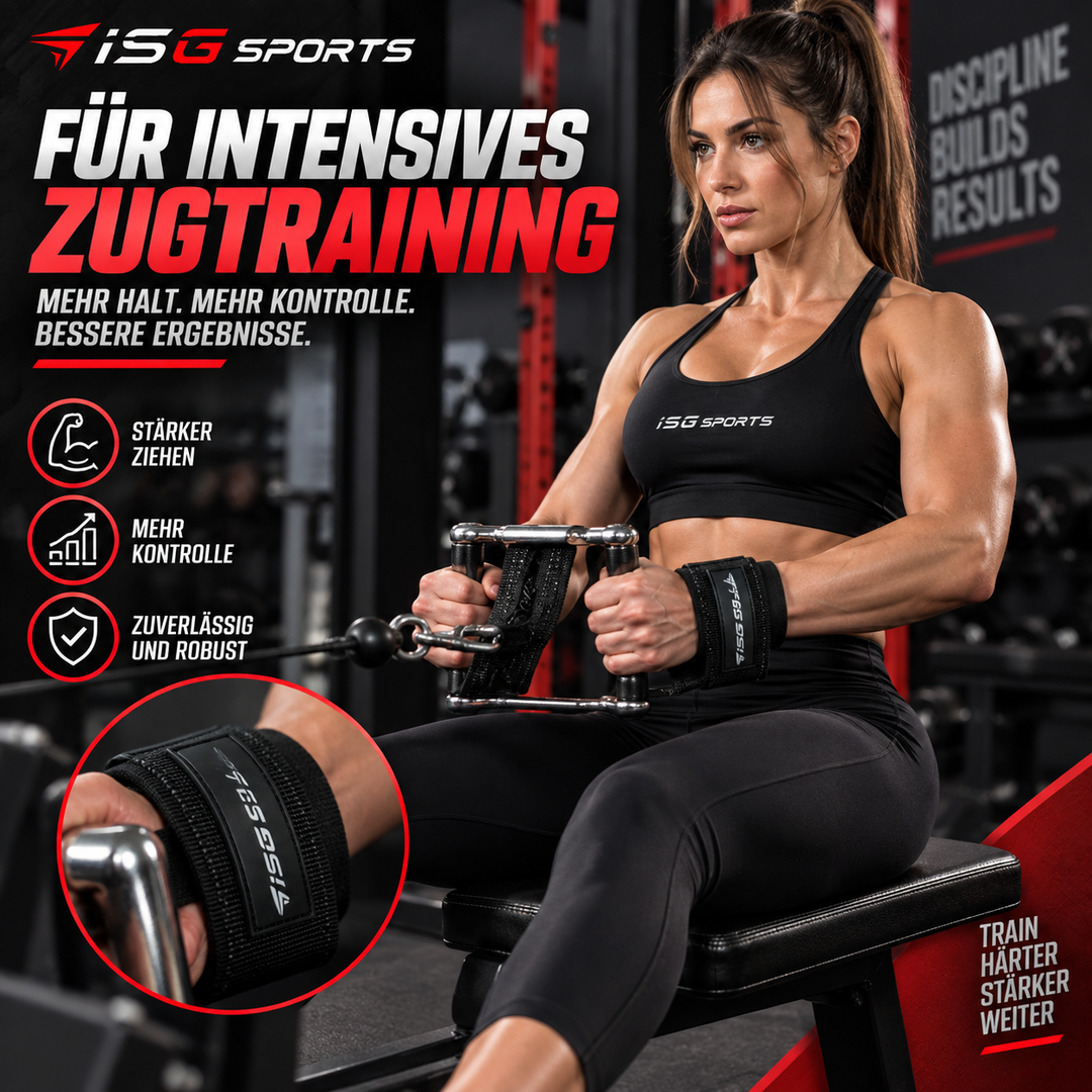 ISG Sports Weightlifting Straps Schwarz Non-Slip Handgelenkstraps mit Stahlschnalle &amp; 7 mm Polsterung maximale Kontrolle