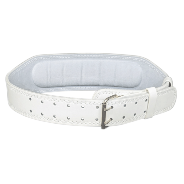 ISG Sports Weißer Leder Gürtel – 4" Breit Gepolstert – Contoured Design mit Doppel-Dornstahl-Schnalle für Powerlifting &amp; Bodybuilding