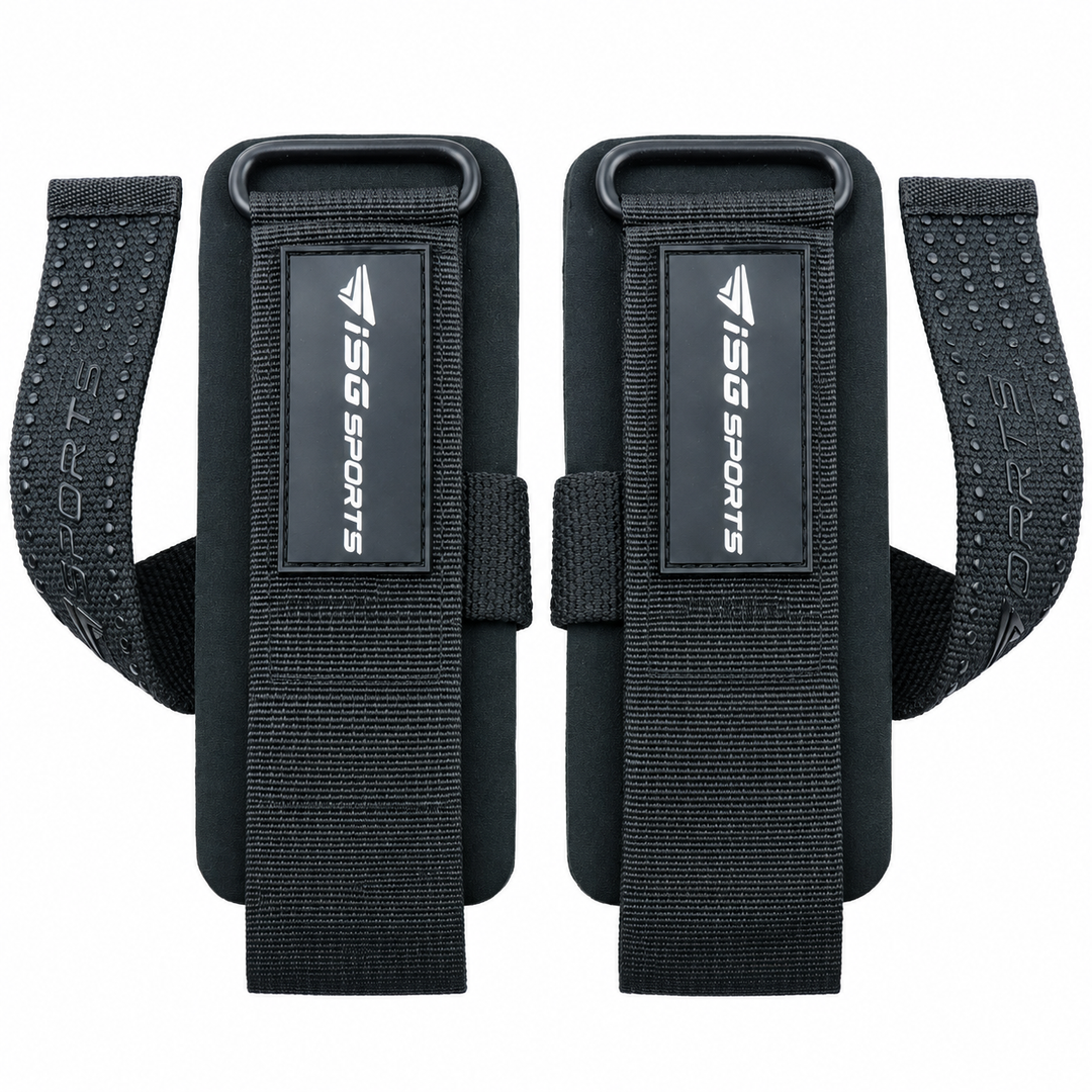 ISG Sports Weightlifting Straps Schwarz Non-Slip Handgelenkstraps mit Stahlschnalle &amp; 7 mm Polsterung maximale Kontrolle