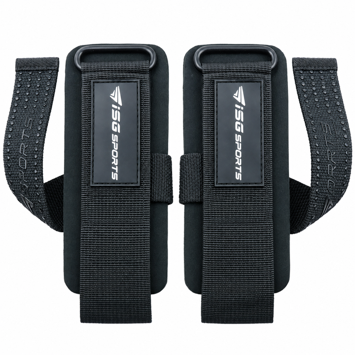 ISG Sports Weightlifting Straps Schwarz Non-Slip Handgelenkstraps mit Stahlschnalle &amp; 7 mm Polsterung maximale Kontrolle