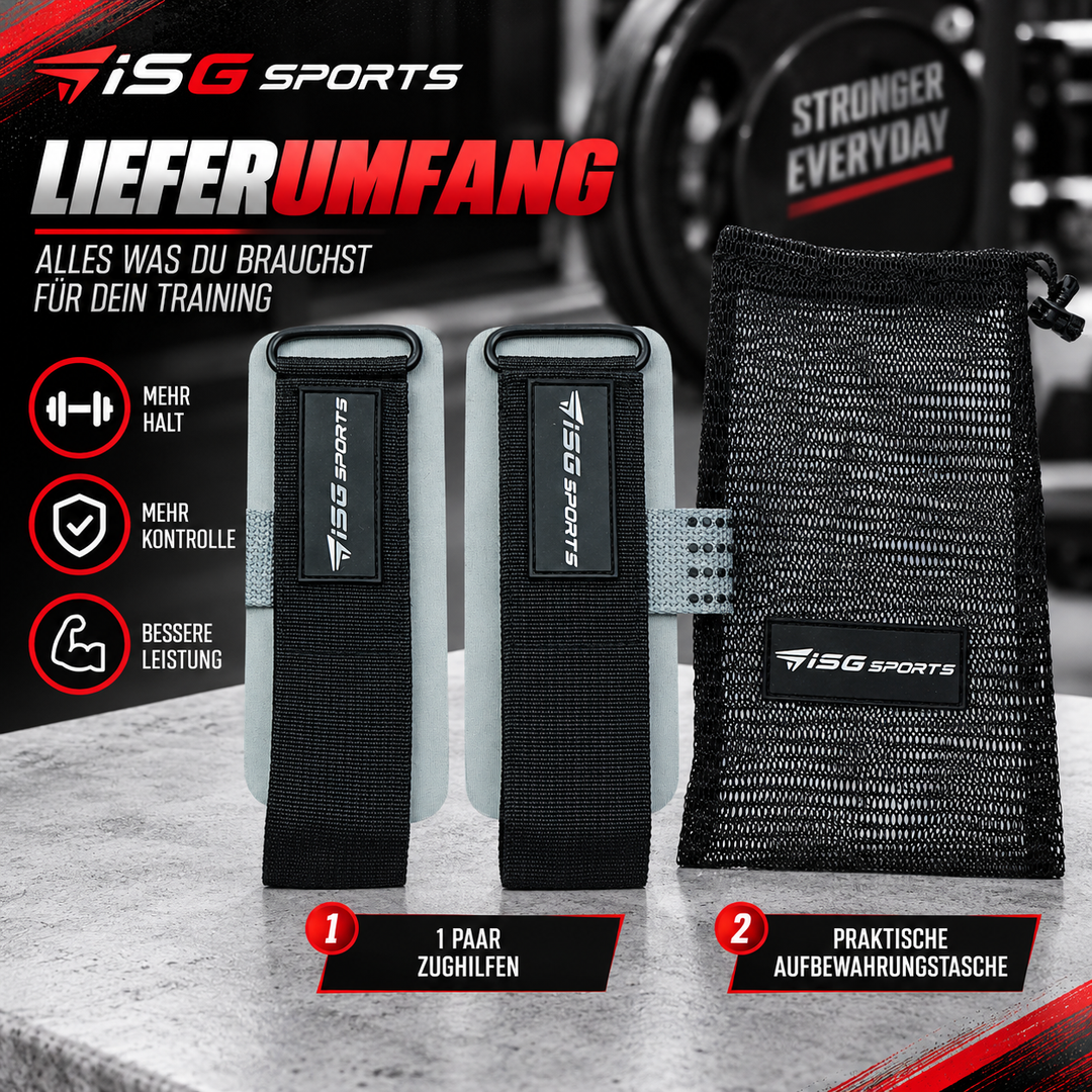 ISG Sports Weightlifting Wrist Straps Grau Non-Slip Handgelenkstraps für Weightlifting, Powerlifting &amp; Bodybuilding