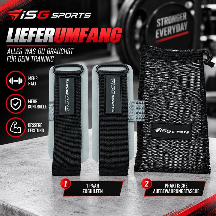 ISG Sports Weightlifting Wrist Straps Grau Non-Slip Handgelenkstraps für Weightlifting, Powerlifting &amp; Bodybuilding
