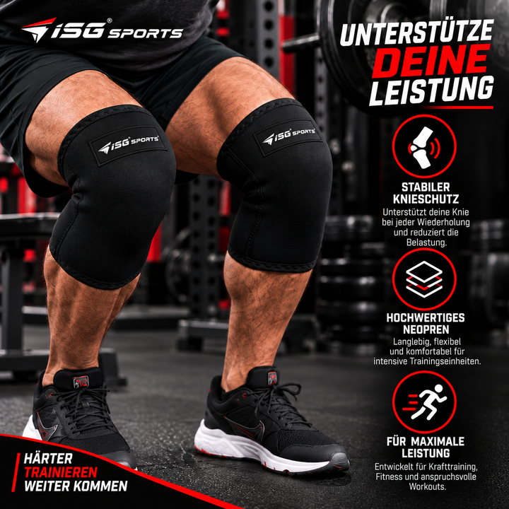ISG Sports Premium Schwarz  Knieschoner 7 mm Neopren Größe L 30 cm Länge,470 g pro Paar Für Gewichtheben &amp; Krafttraining