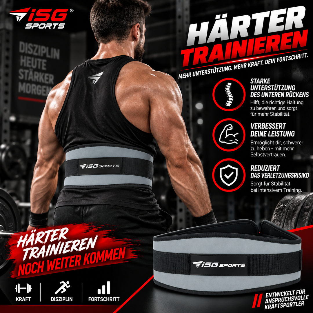 ISG Sports Neopren Stützgürtel – Atmungsaktiv Leicht mit Klettverschluss – Perfekt für Fitness, CrossFit, Rückenschmerzen &amp; Regeneration