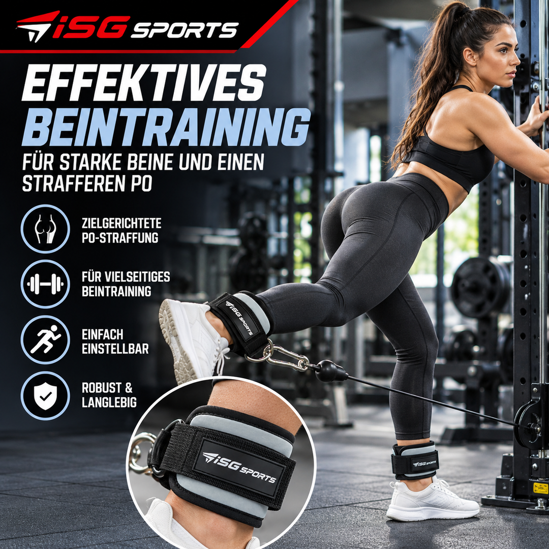 ISG Sports Graue Knöchel Straps 7 mm Neopren 28 cm Länge,Robuste Stahl D-Ringe &amp; Klettverschluss  Für Beintraining, Po-Straffung &amp; Kabelübungen