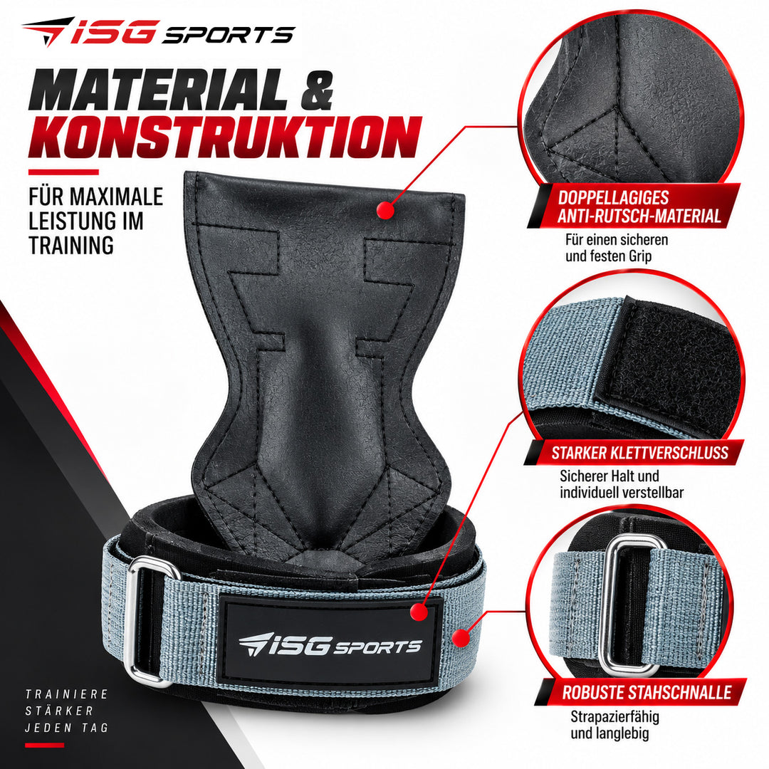 ISG Sports Grau Lifting Wrist Straps 16,5 cm Länge Doppellagiges Anti-Rutsch Material &amp; Stahlschnalle Für Weightlifting, Gym, Workout &amp; Deadlift