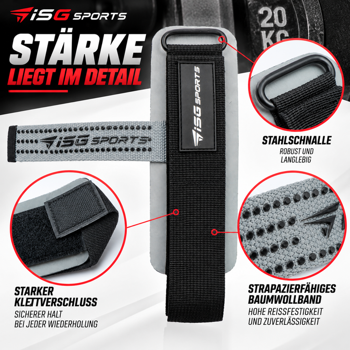 ISG Sports Weightlifting Wrist Straps Grau Non-Slip Handgelenkstraps für Weightlifting, Powerlifting &amp; Bodybuilding