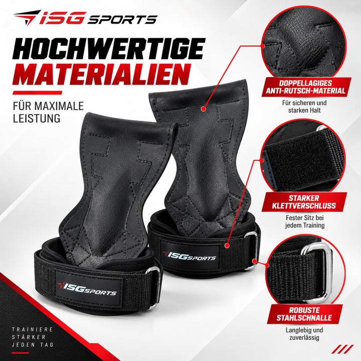 ISG Sports Schwarz Lifting Wrist Straps 16,5 cm Länge Doppellagiges Anti-Rutsch Material &amp; Stahlschnalle Für Weightlifting, Gym, Workout &amp; Deadlift