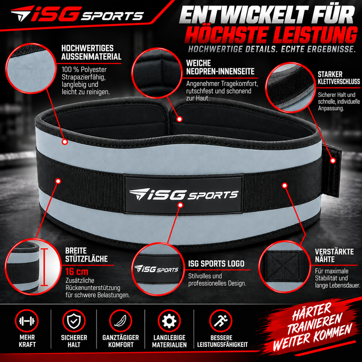 ISG Sports Neopren Stützgürtel – Atmungsaktiv Leicht mit Klettverschluss – Perfekt für Fitness, CrossFit, Rückenschmerzen &amp; Regeneration
