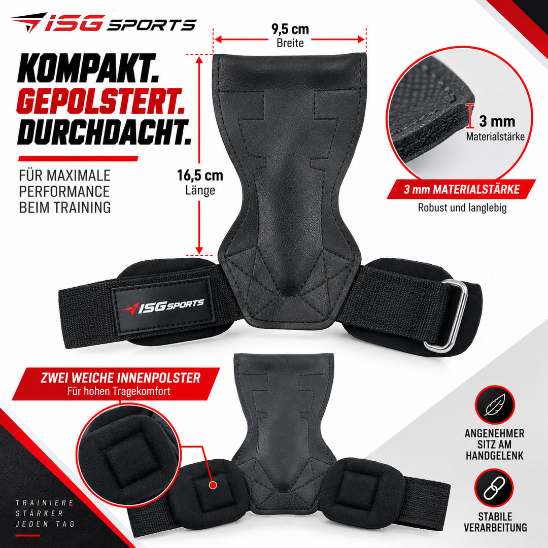 ISG Sports Schwarz Lifting Wrist Straps 16,5 cm Länge Doppellagiges Anti-Rutsch Material &amp; Stahlschnalle Für Weightlifting, Gym, Workout &amp; Deadlift
