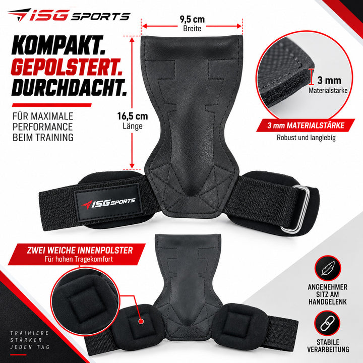 ISG Sports Schwarz Lifting Wrist Straps 16,5 cm Länge Doppellagiges Anti-Rutsch Material &amp; Stahlschnalle Für Weightlifting, Gym, Workout &amp; Deadlift