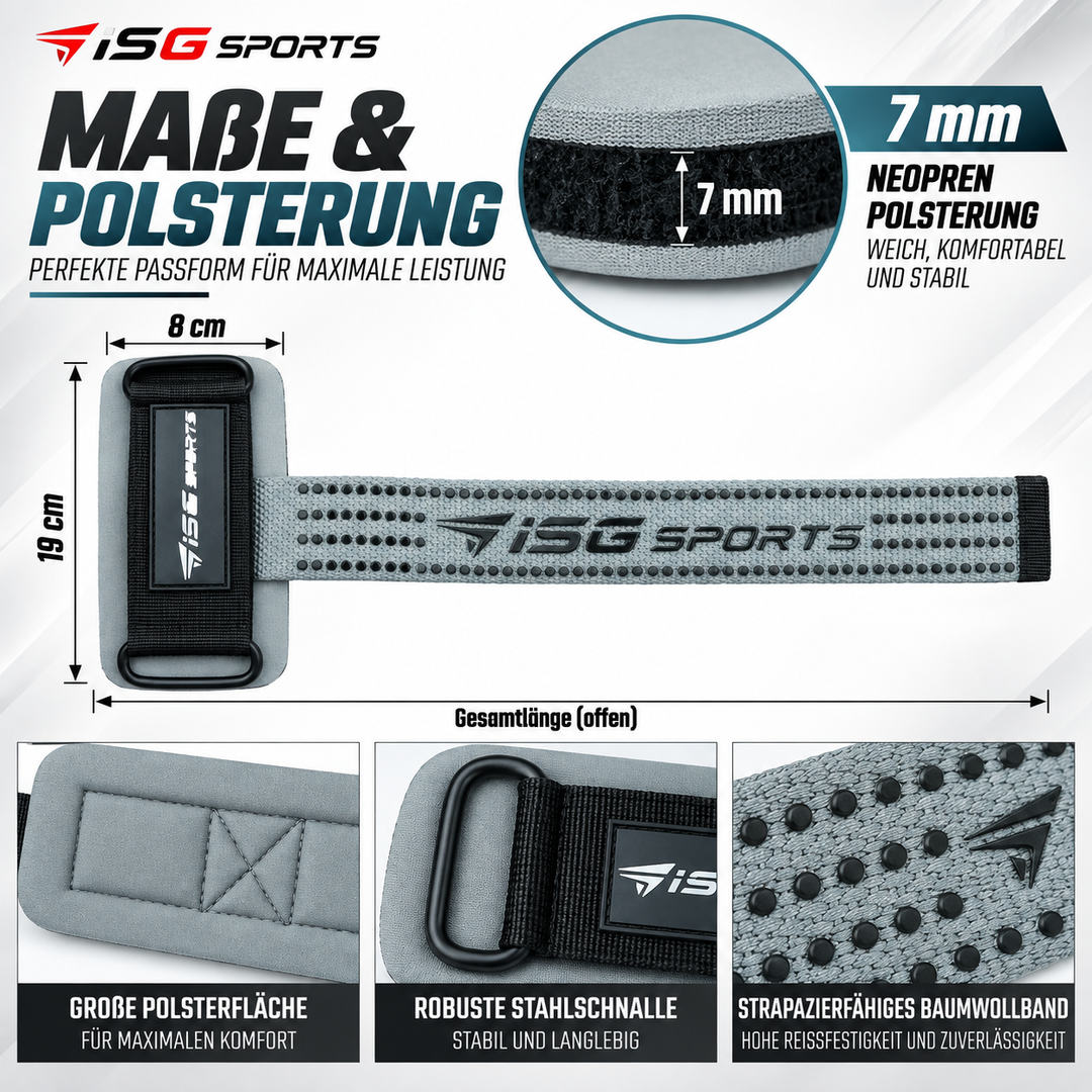 ISG Sports Weightlifting Wrist Straps Grau Non-Slip Handgelenkstraps für Weightlifting, Powerlifting &amp; Bodybuilding