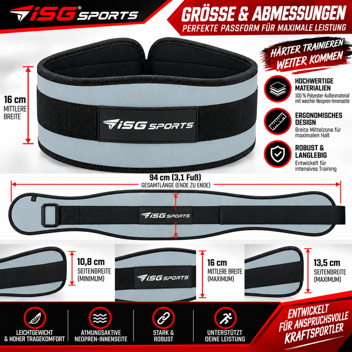 ISG Sports Neopren Stützgürtel – Atmungsaktiv Leicht mit Klettverschluss – Perfekt für Fitness, CrossFit, Rückenschmerzen &amp; Regeneration
