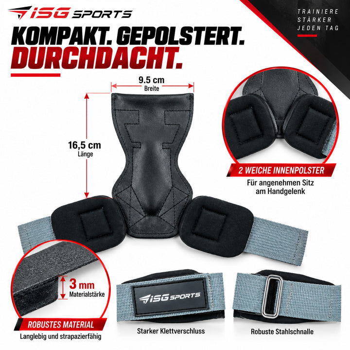 ISG Sports Grau Lifting Wrist Straps 16,5 cm Länge Doppellagiges Anti-Rutsch Material &amp; Stahlschnalle Für Weightlifting, Gym, Workout &amp; Deadlift