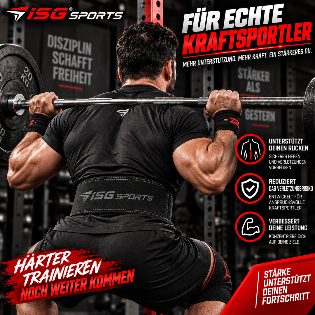 ISG Sports Einfach-Dorn Leder Hebegürtel – 4" Breit Premium Leder – Robust &amp; Langlebig für Powerlifting, Kniebeugen &amp; Kreuzheben