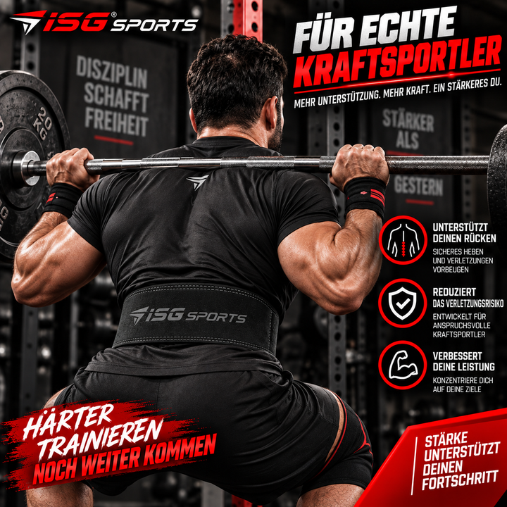 ISG Sports Einfach-Dorn Leder Hebegürtel – 4" Breit Premium Leder – Robust &amp; Langlebig für Powerlifting, Kniebeugen &amp; Kreuzheben