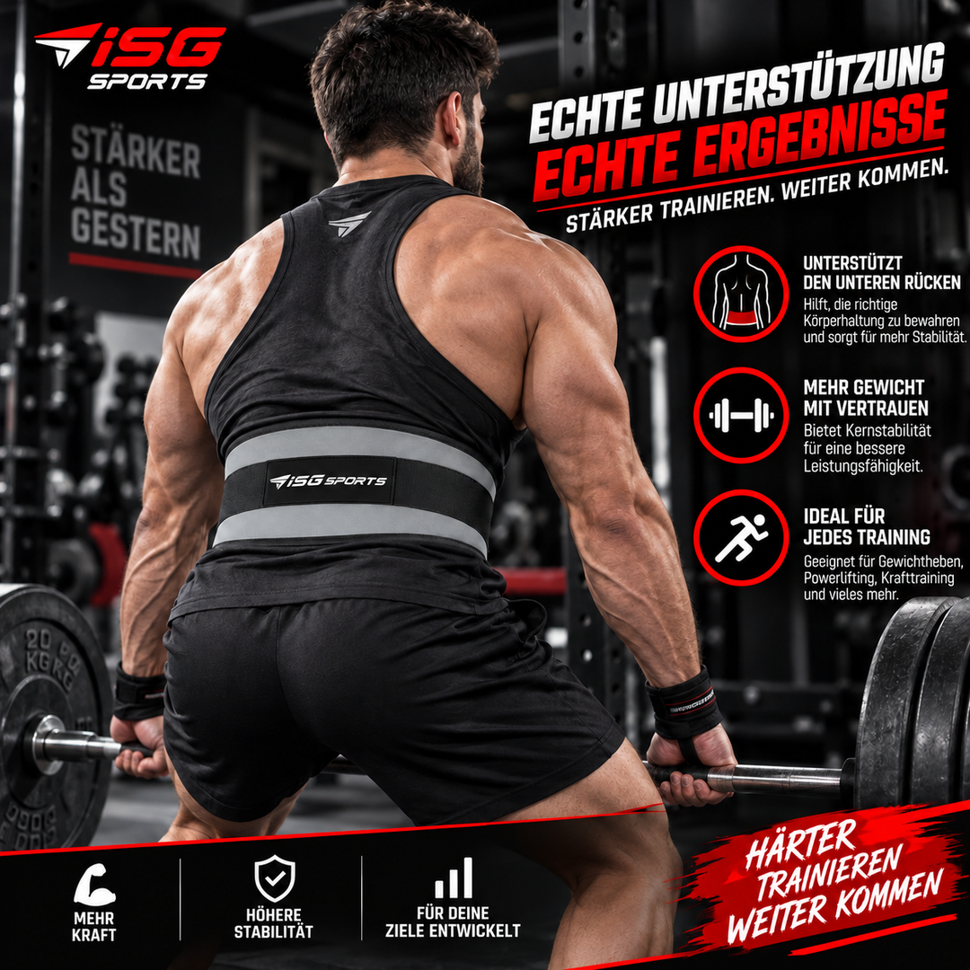 ISG Sports Neopren Stützgürtel – Atmungsaktiv Leicht mit Klettverschluss – Perfekt für Fitness, CrossFit, Rückenschmerzen &amp; Regeneration