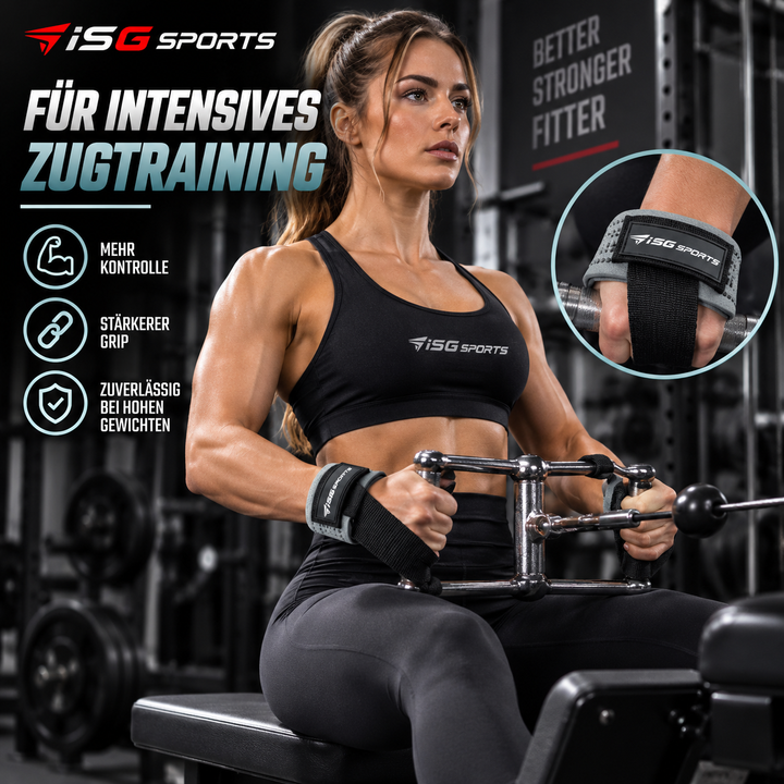 ISG Sports Weightlifting Wrist Straps Grau Non-Slip Handgelenkstraps für Weightlifting, Powerlifting &amp; Bodybuilding