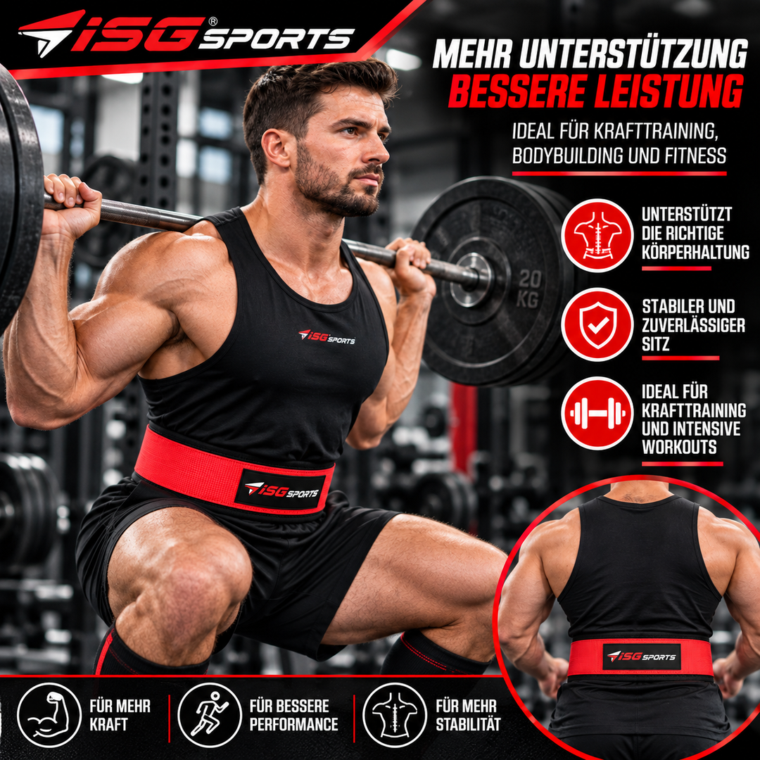 ISG Sports Nylon Rot Weightlifting Belt 95 cm Länge  Premium Nylon, Metall Schnalle &amp; Klettverschluss Für Gewichtheben, Krafttraining &amp; Powerlifting