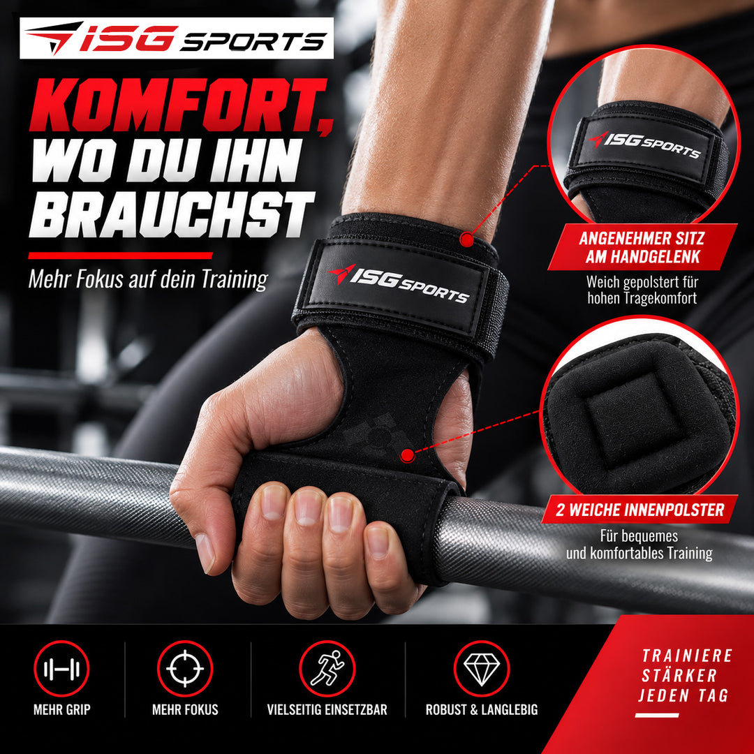 ISG Sports Schwarz Lifting Wrist Straps 16,5 cm Länge Doppellagiges Anti-Rutsch Material &amp; Stahlschnalle Für Weightlifting, Gym, Workout &amp; Deadlift