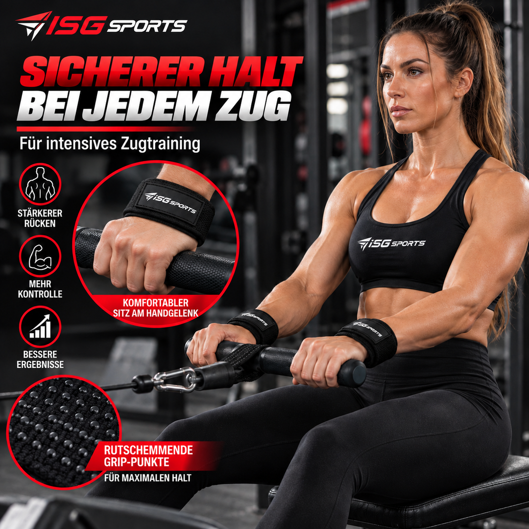 ISG Sports Lifting Straps Schwarz Gel-Dotted Baumwoll-Handgelenkstraps für Deadlifts, Rows &amp; Zugübungen Stabilität &amp; Komfort