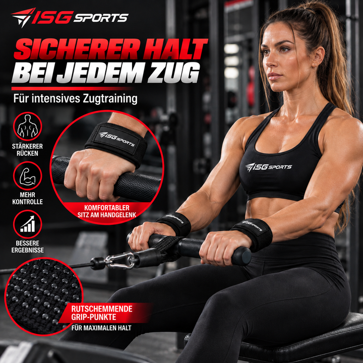 ISG Sports Lifting Straps Schwarz Gel-Dotted Baumwoll-Handgelenkstraps für Deadlifts, Rows &amp; Zugübungen Stabilität &amp; Komfort
