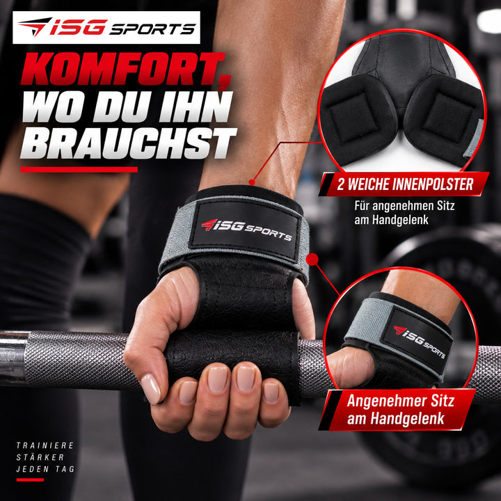 ISG Sports Grau Lifting Wrist Straps 16,5 cm Länge Doppellagiges Anti-Rutsch Material &amp; Stahlschnalle Für Weightlifting, Gym, Workout &amp; Deadlift