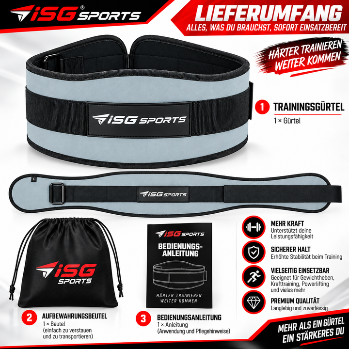 ISG Sports Neopren Stützgürtel – Atmungsaktiv Leicht mit Klettverschluss – Perfekt für Fitness, CrossFit, Rückenschmerzen &amp; Regeneration