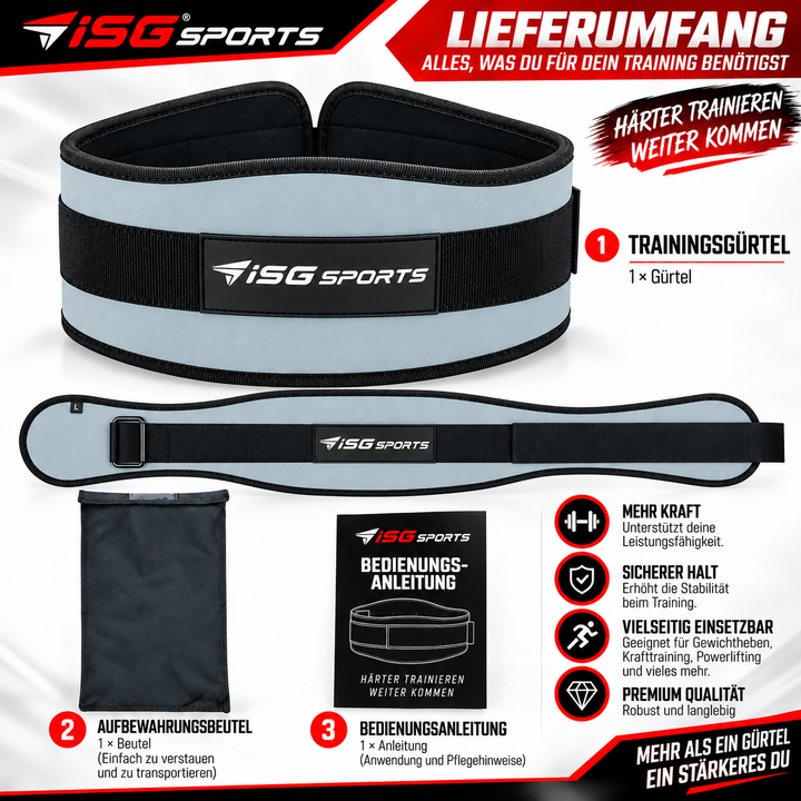 ISG Sports Neopren Stützgürtel – Atmungsaktiv Leicht mit Klettverschluss – Perfekt für Fitness, CrossFit, Rückenschmerzen &amp; Regeneration