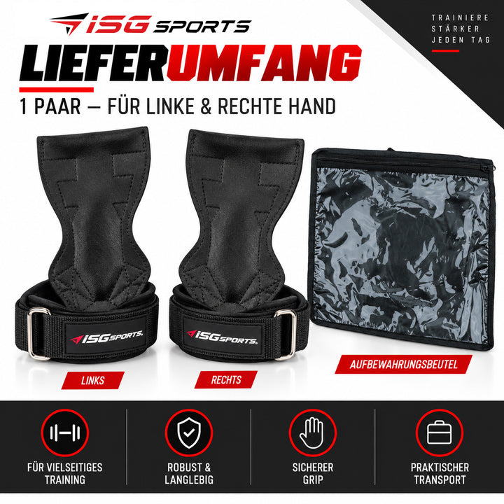 ISG Sports Schwarz Lifting Wrist Straps 16,5 cm Länge Doppellagiges Anti-Rutsch Material &amp; Stahlschnalle Für Weightlifting, Gym, Workout &amp; Deadlift