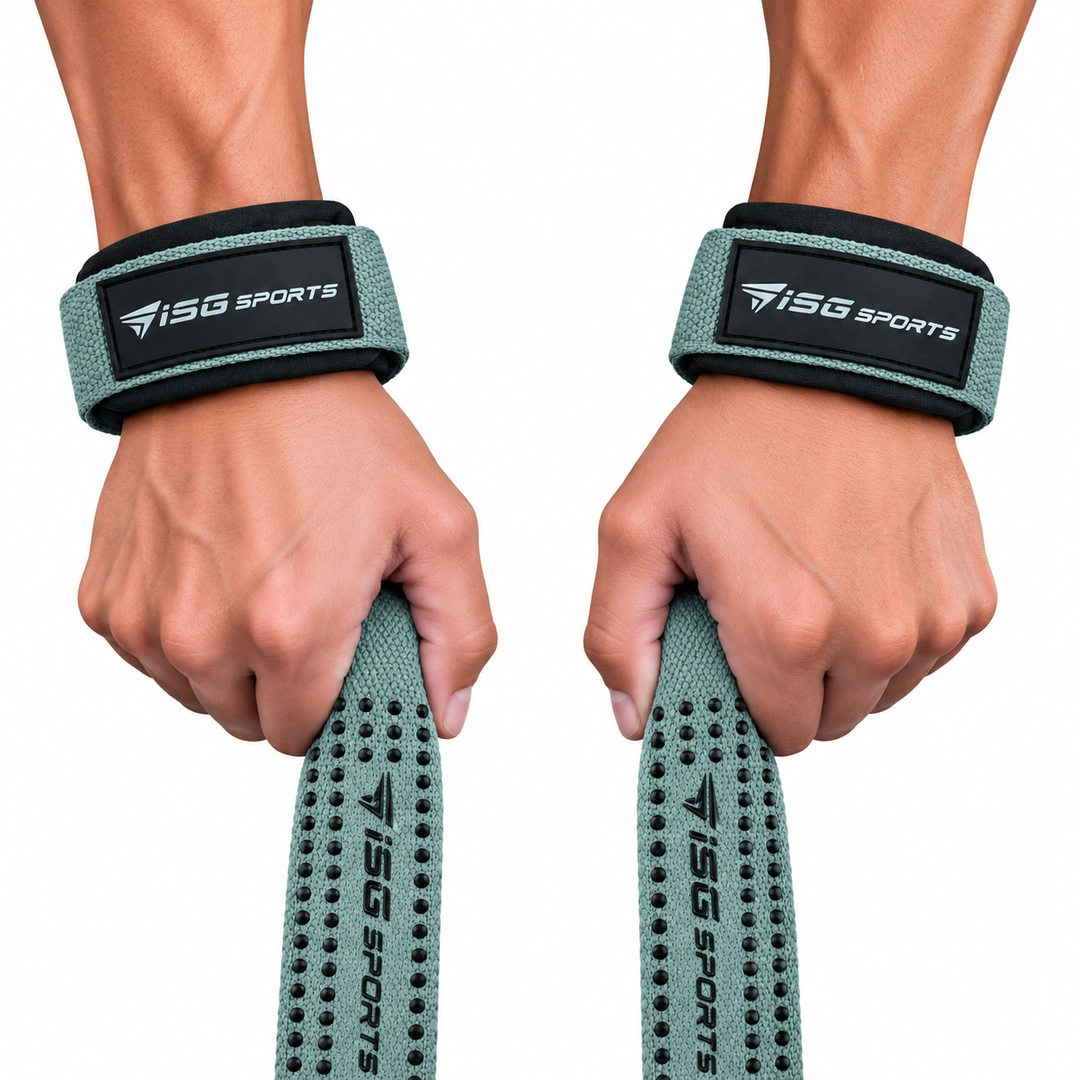 ISG Sports Lifting Straps Grau – Gel-Dotted Baumwoll-Handgelenkstraps für Deadlifts, Rows &amp; Zugübungen