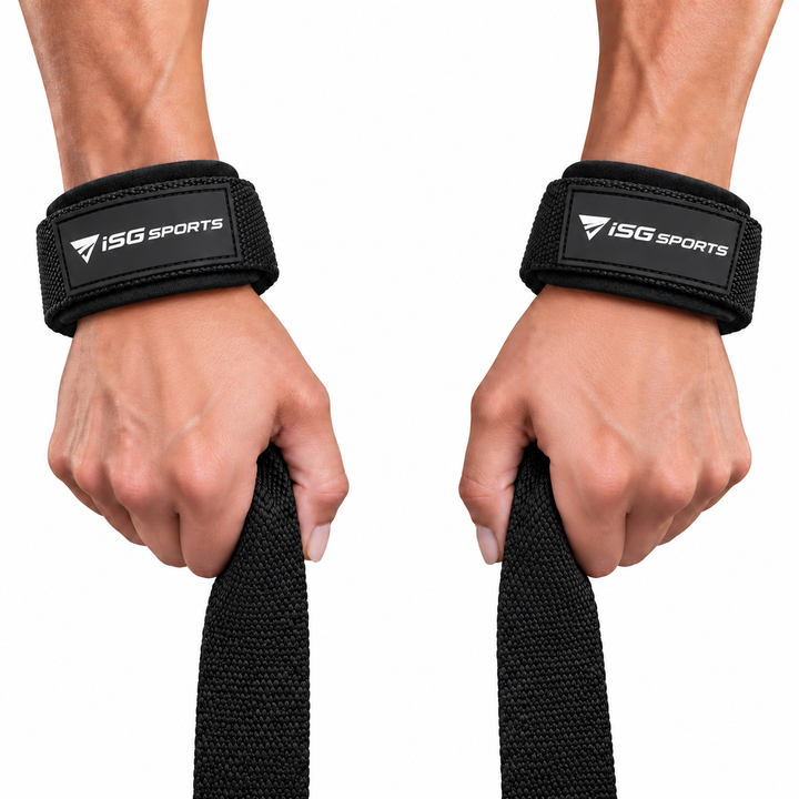 ISG Sports Lifting Straps Schwarz Handgelenkstraps mit 5 Zoll Polsterung für Deadlifts, Rows &amp; Zugübungen maximalen Halt &amp; Komfort