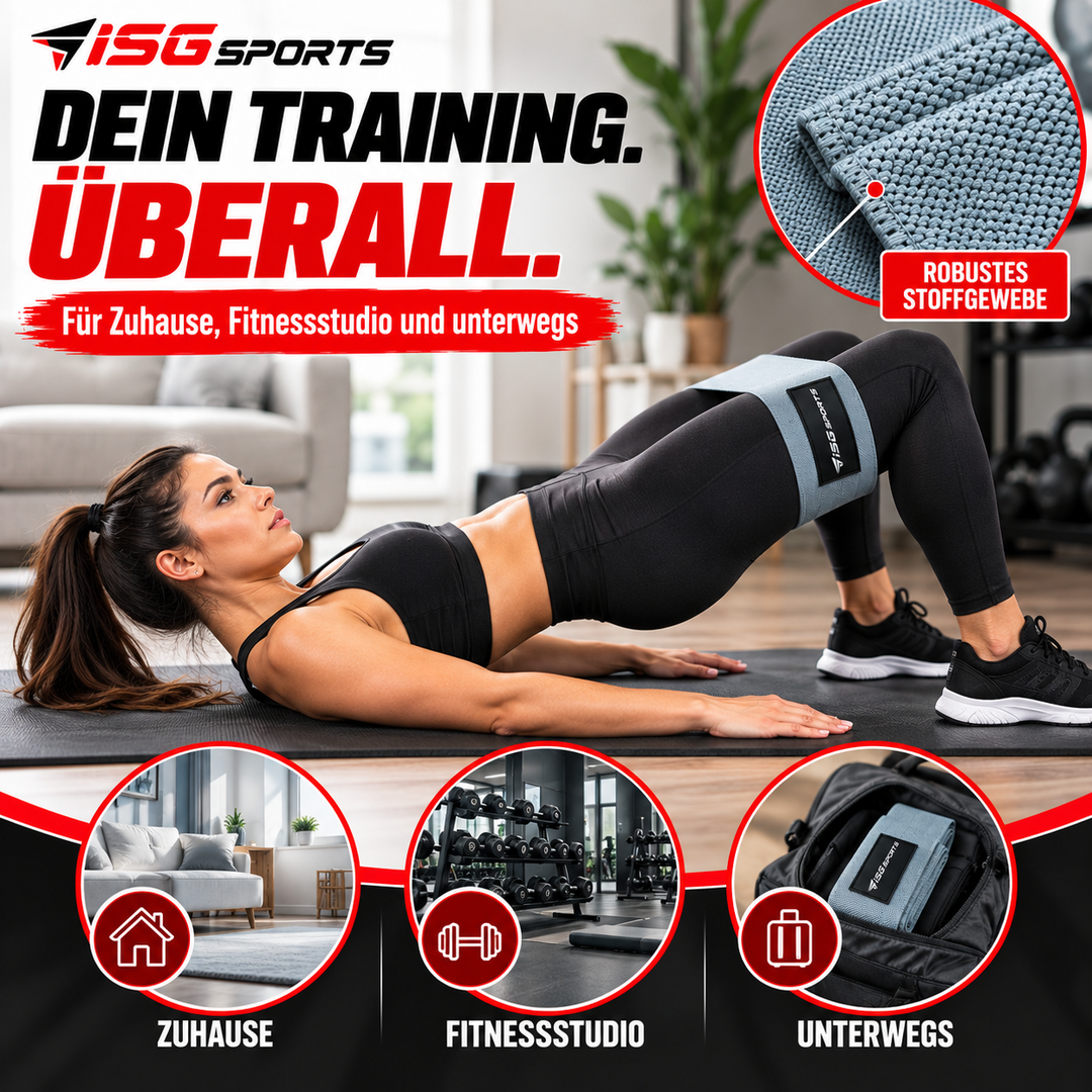 ISG Sports Graues Widerstandsband Elastisch, formstabil &amp; ideal für Squats, Ausfallschritte &amp; Ganzkörper Workouts