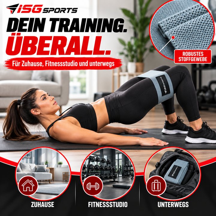 ISG Sports Graues Widerstandsband Elastisch, formstabil &amp; ideal für Squats, Ausfallschritte &amp; Ganzkörper Workouts