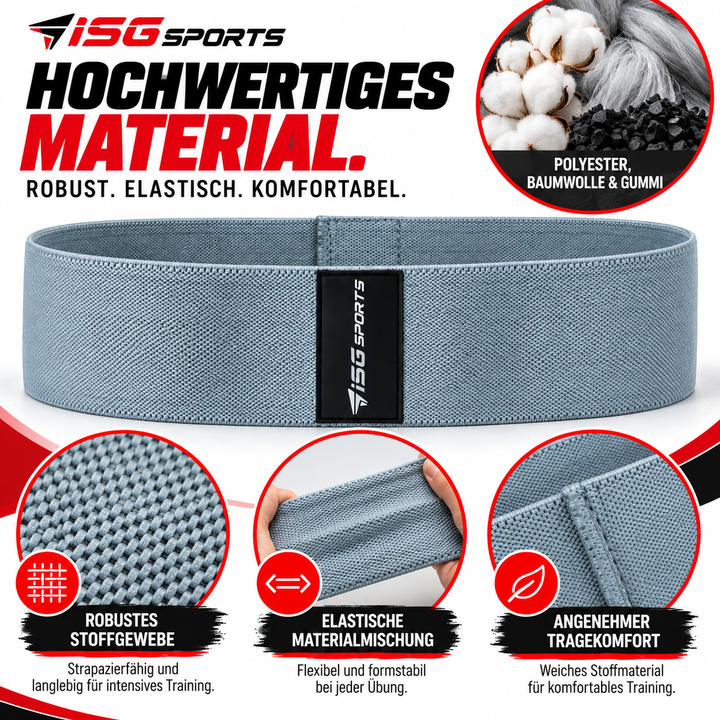 ISG Sports Graues Widerstandsband Elastisch, formstabil &amp; ideal für Squats, Ausfallschritte &amp; Ganzkörper Workouts