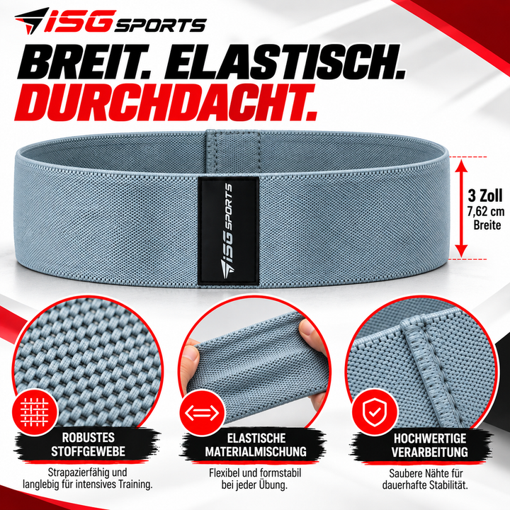 ISG Sports Graues Widerstandsband Elastisch, formstabil &amp; ideal für Squats, Ausfallschritte &amp; Ganzkörper Workouts