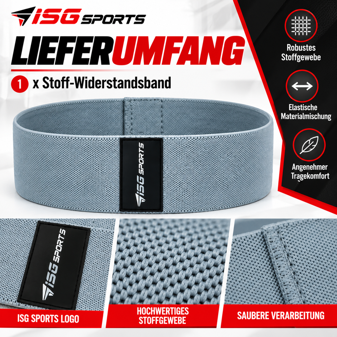 ISG Sports Graues Widerstandsband Elastisch, formstabil &amp; ideal für Squats, Ausfallschritte &amp; Ganzkörper Workouts