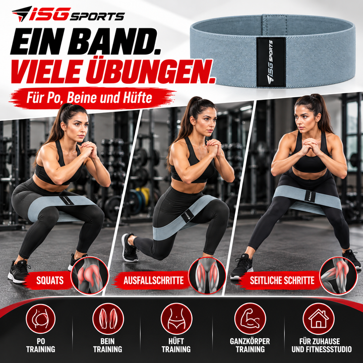 ISG Sports Graues Widerstandsband Elastisch, formstabil &amp; ideal für Squats, Ausfallschritte &amp; Ganzkörper Workouts