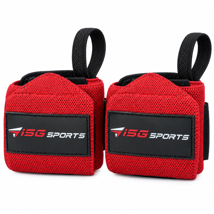 ISG Sports Heavy-Duty Wrist Wraps Rot Handgelenkbandagen mit Daumenschlaufe &amp; Klettverschluss für maximale Unterstützung
