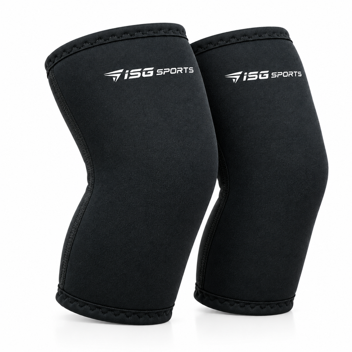 ISG Sports Premium Schwarz  Knieschoner 7 mm Neopren Größe L 30 cm Länge,470 g pro Paar Für Gewichtheben &amp; Krafttraining