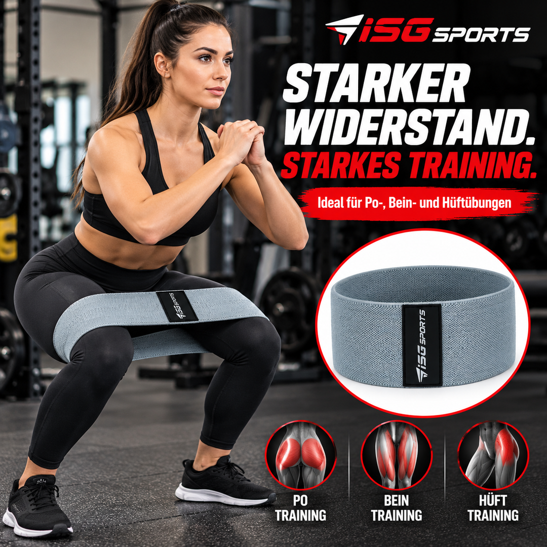 ISG Sports Graues Widerstandsband Elastisch, formstabil &amp; ideal für Squats, Ausfallschritte &amp; Ganzkörper Workouts