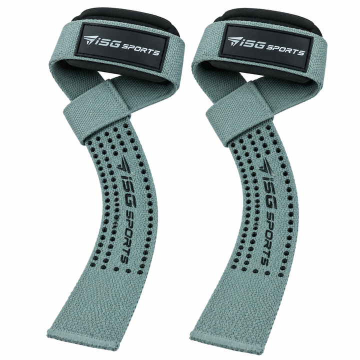 ISG Sports Lifting Straps Grau – Gel-Dotted Baumwoll-Handgelenkstraps für Deadlifts, Rows &amp; Zugübungen