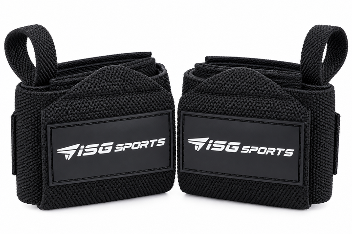 ISG Sports Heavy-Duty Wrist Wraps Schwarz Handgelenkbandagen mit Daumenschlaufe &amp; Klettverschluss für maximale Unterstützung