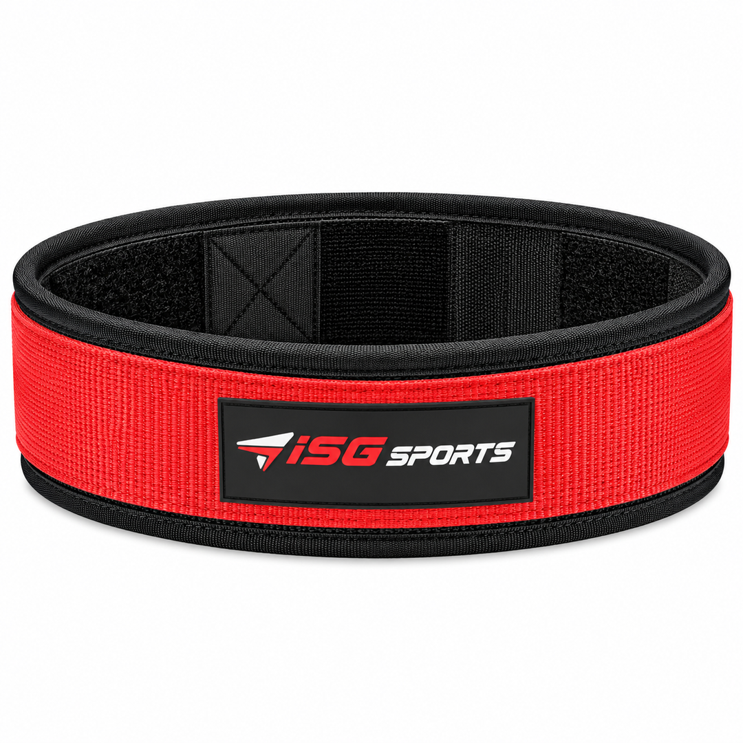 ISG Sports Nylon Rot Weightlifting Belt 95 cm Länge  Premium Nylon, Metall Schnalle &amp; Klettverschluss Für Gewichtheben, Krafttraining &amp; Powerlifting