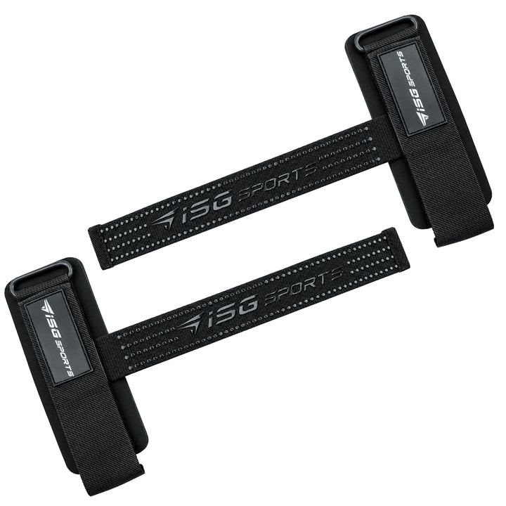 ISG Sports Weightlifting Straps Schwarz Non-Slip Handgelenkstraps mit Stahlschnalle &amp; 7 mm Polsterung maximale Kontrolle