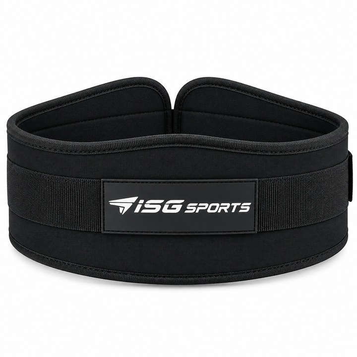 ISG Sports Premium Schwarz Weightlifting Belt 100 % Polyester &amp; Neopren – 94 cm Länge, 16 cm Rückenbreite Klettverschluss Für Powerlifting, CrossFit &amp; Krafttraining