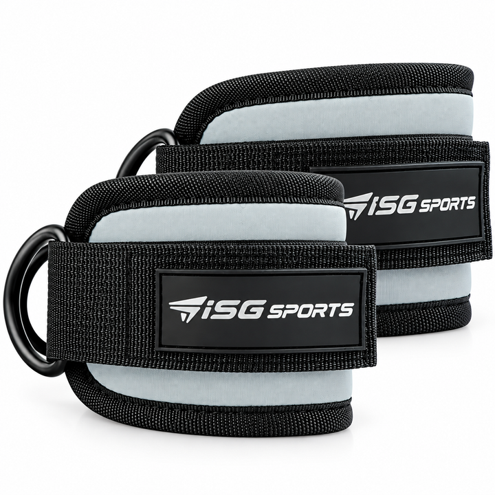 ISG Sports Graue Knöchel Straps 7 mm Neopren 28 cm Länge,Robuste Stahl D-Ringe &amp; Klettverschluss  Für Beintraining, Po-Straffung &amp; Kabelübungen